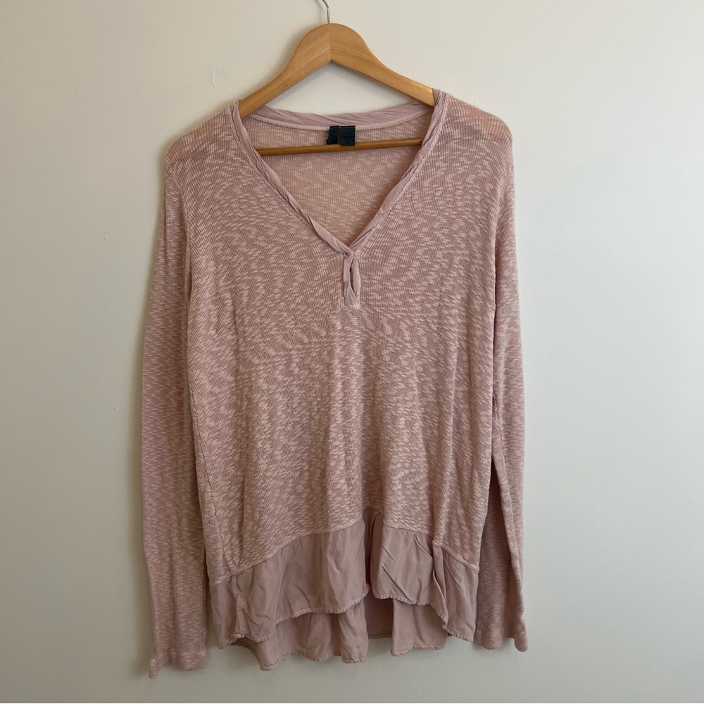 Anthropologie Left of Center Tunic Sweater Size Medium Textured Powder Pink
